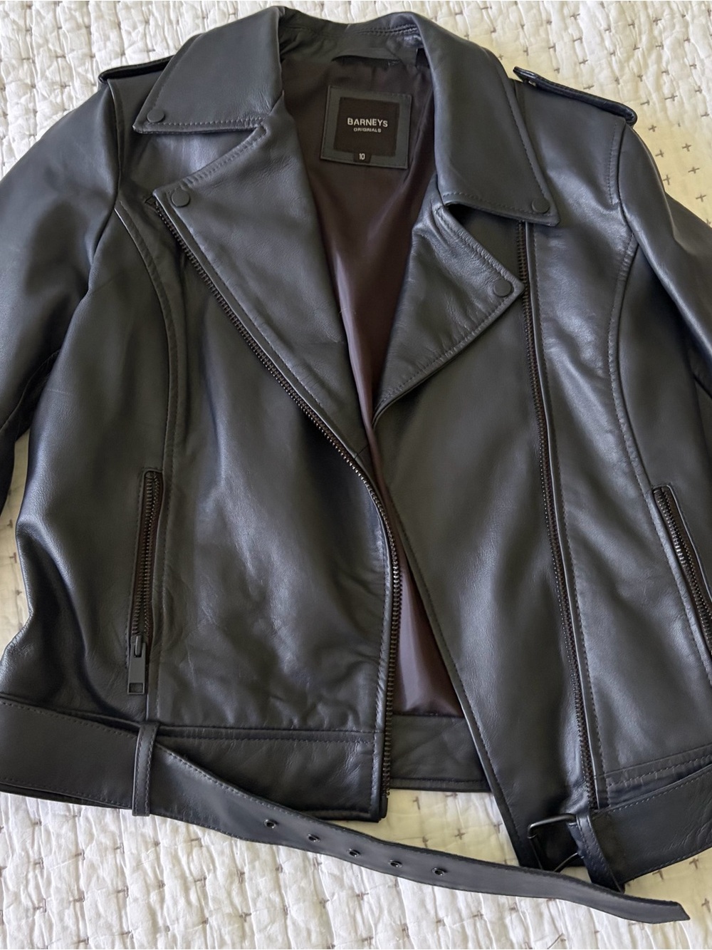 Barneys Originals UK Dark Navy Leather Moto Jacket